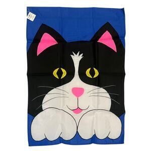 NEW Vintage 1992 NCE Black White Cat Decorative Flag Double Sided Handmade